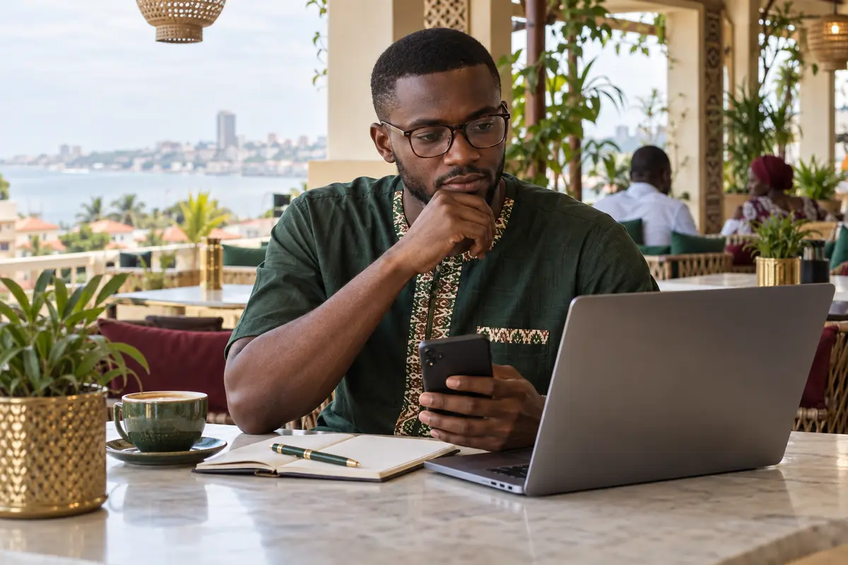Utilisateur adulte analysant une plateforme de paris à Conakry